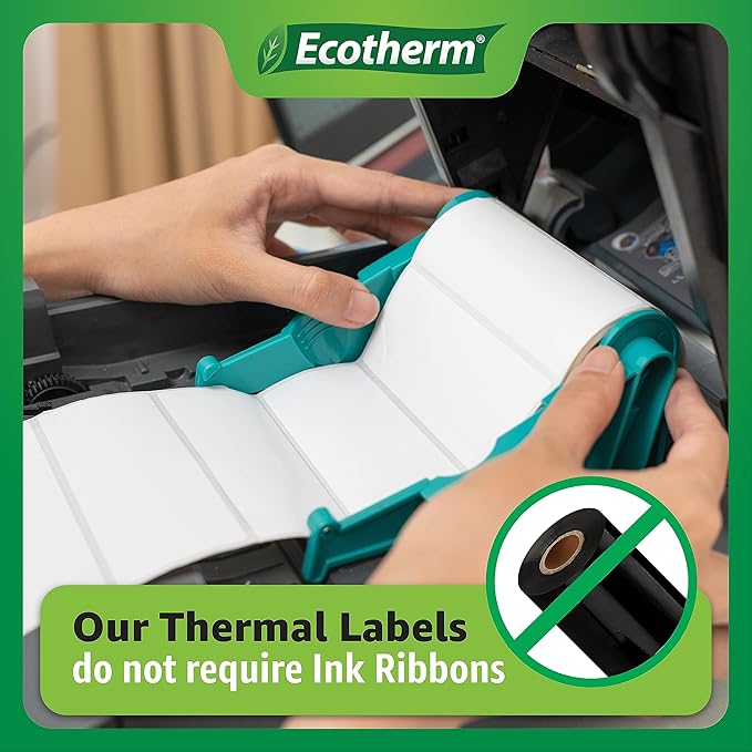 4" x 1.5" Thermal Labels | 6 Rolls | 10800 Labels | fits Zebra, Munbyn, Rollo, Godex, Arkscan, iDPRT, Offnova Thermal Label Printers and More | Blank White Adhesive Stickers by Ecotherm