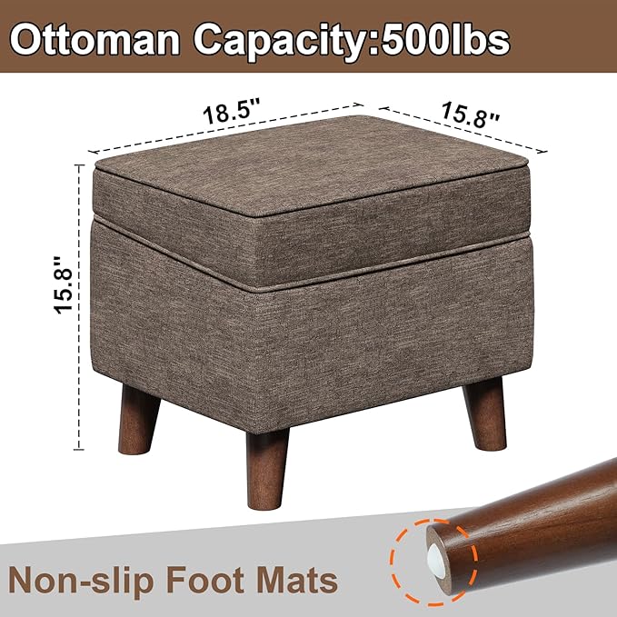 Storage Ottoman with Adjustable Cover, Soft Step Stool, Footrest and Seat, Ottoman Foot Rest for Living Room, Bedroom, Dorm, Brown