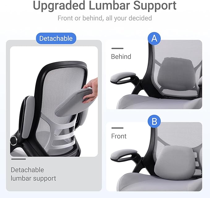 HYLONE 400lbs Heavy Duty Office Chair, 5" Thickened Seat Ergonomic Desk Chair with Adjustable Armrests, Home Office Computer Chairs for Long Hours Mesh Executive Chair(Dark Grey)