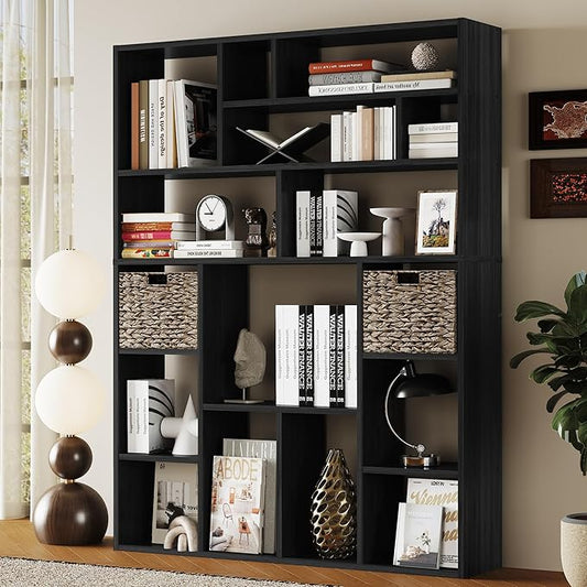 BLANKSPACE 71" H Large Bookcase with 6 Open Shelves & 2 Baskets - Heavy Duty Storage Shelf for Home Office, Living Room, Freestanding Organizer