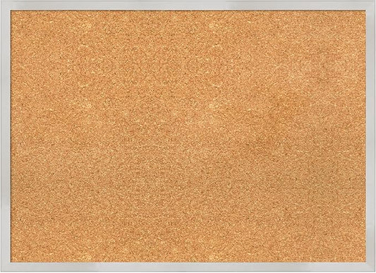 Amanti Art Natural Cork Board for Wall, 21x29 Vision Board with Silver Wood Frame, Medium Corkboard Office Decor for Home Organization, Modern Contemporary Corkboard Pinboard to display items for home