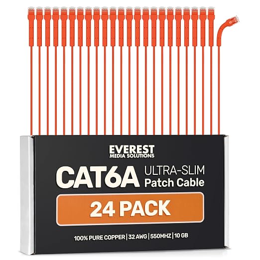 Everest Ultra Slim Cat6a Ethernet Patch Cables 2ft Orange by EverestMediaSolutions