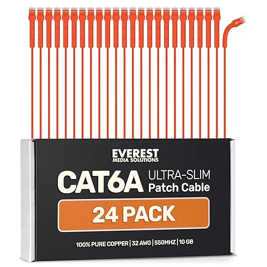 Everest Ultra Slim Cat6a Ethernet Patch Cables 6ft Orange by EverestMediaSolutions