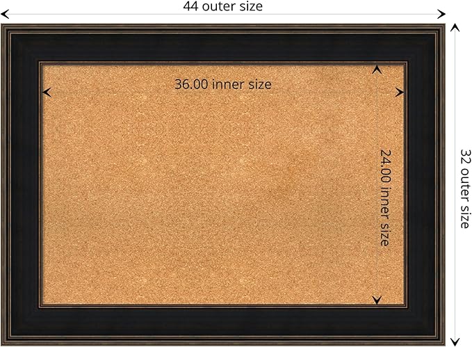 Amanti Art Natural Cork Board for Wall, 32x44 Vision Board with Brown Wood Frame, Large Corkboard Office Decor for Home Organization, Casual Corkboard Pinboard to display items for home organization