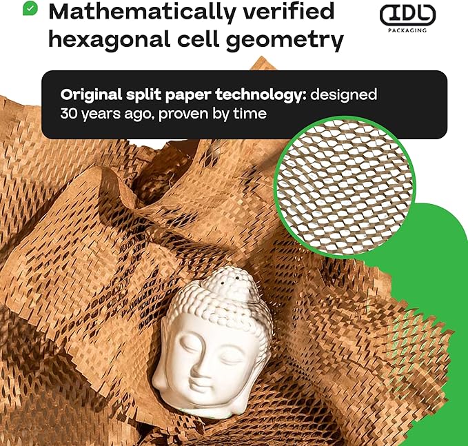 IDL Packaging HexaFil Honeycomb Packing Kraft Paper 15" x 10080" (840ft) in Self-Dispensed Box - Patented Cushioning Box Filler for Void Filling, Moving, Shipping - Alternative to Bubble Plastic