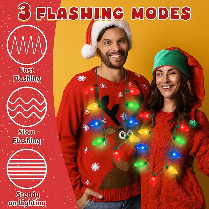 QZYL 4 Pcs Christmas Necklace, 9 LED Bulbs Christmas Light Up Necklace Bulk - Image 3
