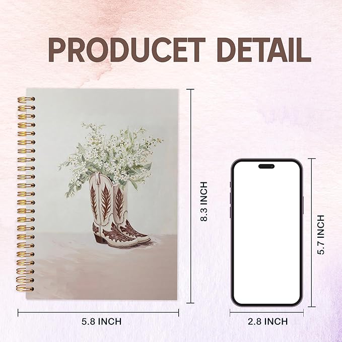 KAOWT Cowgirl Notebook Journal, Rustic Floral Western Notebooks for Note Taking, Cowgirl Gifts, Vintage Boho Western Country Hardcover Spiral Notebook 5.5x8.3in