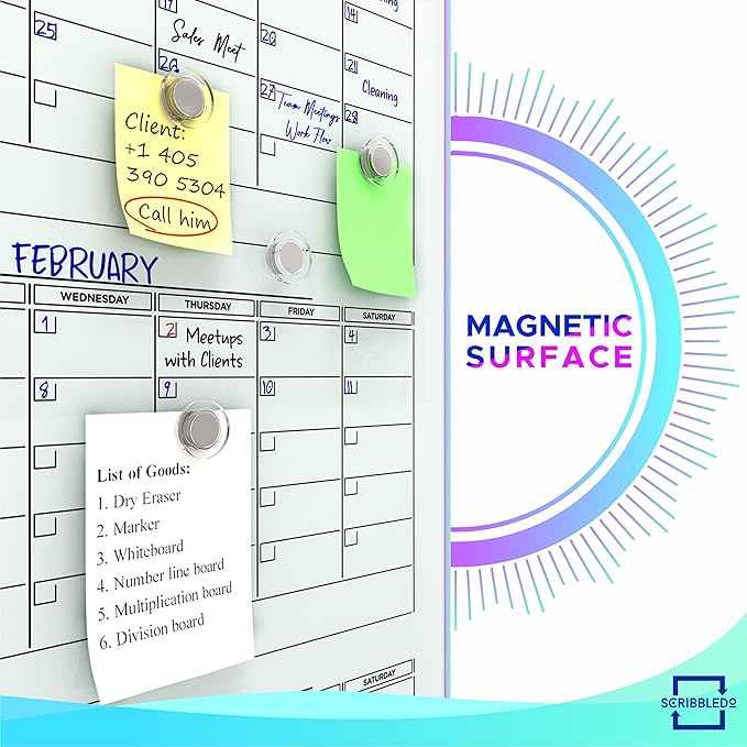 Glass Whiteboard Calendar 34x46” Quarterly Planner White Board Dry Erase Board 3 Month for Wall Glass Whiteboard Home Office Large Wall Calendar 2025 & Marker Tray
