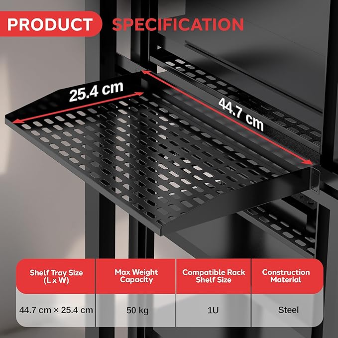 Pyle 2-Pc 1U Server Rack Shelf, Vented Shelves - Image 3