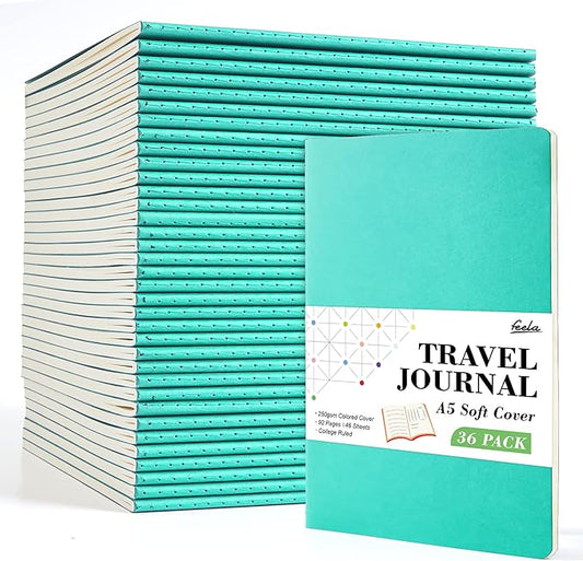 36 Pack Soft Cover Journal Bulk, Feela Lined Blank Travel Journal for Women Men Writing, Notebooks College Ruled for Work, Note Taking Notebook School Business Supplies, 8.2” x 5.5”, A5, Emerald
