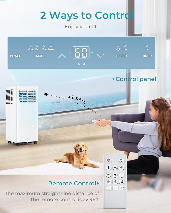 EUHOMY Portable Air Conditioners 8,000 Btu, 3 in 1 Portable Cooling AC with Dehumidifier, Fan, Sleep Modes, AC Unit with Remote Control & 24H Timer for Bedroom, Rooms, Apartments up to 350 Sq.Ft.