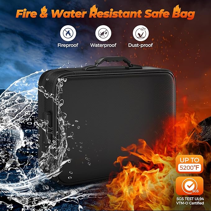 Nacial 5200℉ Fireproof Document Box with Lock, Expandable Document Organizer, Heat Insulated Fireproof Waterproof Box for File Storage, ﻿Portable Sturdy Handle for Important Documents Home Travel