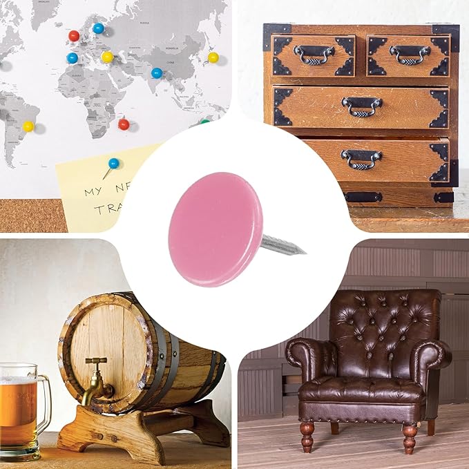 uxcell 150Pcs Upholstery Tacks, 11mmx13mm Flat Head Thumb Tack Decorative Furniture Nails Push Pins for Furniture Sofa Headboards, Pink