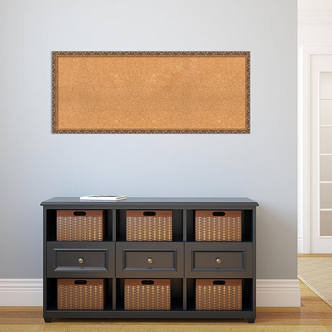 Amanti Art Natural Cork Board for Wall, 20x48 Vision Board with Bronze Frame, Oversize Corkboard Office Decor for Home Organization, Traditional Corkboard Pinboard to Display Items for Home