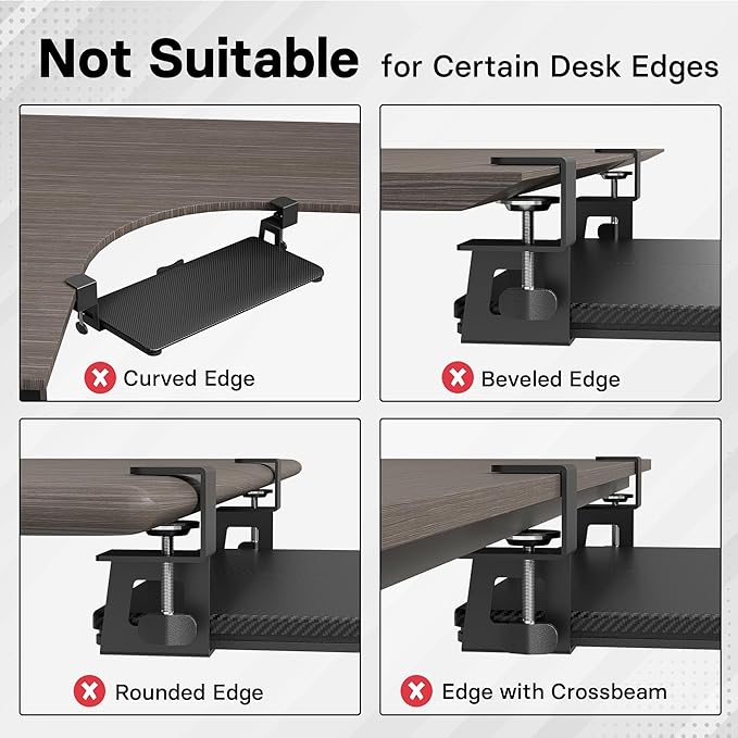 BONTEC KMT01-PJ Under Desk Keyboard Tray, Pull-Out Keyboard & Mouse Platform with C-Clamp, 20 x 11.8 in Space-Saving Ergonomic Slide-Out Drawer, Black Carbon Fiber