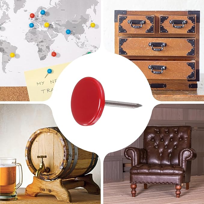 uxcell 150Pcs Upholstery Tacks, 11mmx17mm Flat Head Thumb Tack Decorative Furniture Nails Push Pins for Furniture Sofa Headboards, Red