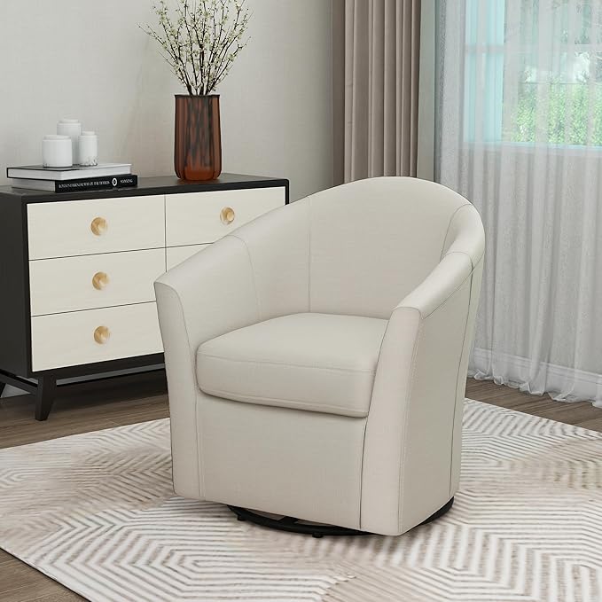 UIXE 360° Swivel Barrel Accent Chair, Modern Round Arm Chair Upholstered Club Armchair, Single Sofa Seating in Fabric for Living Room, Bedroom (Beige)