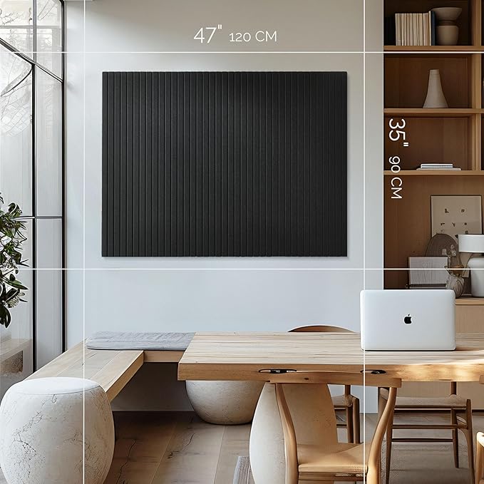 Large Cork Boards for Walls Black Felt Board Alternative - Slat Wall Paneling, Felt Bulletin Board Tiles for Office Decor, Push pin Board Office Wall Organizer -12-Pack (Black)