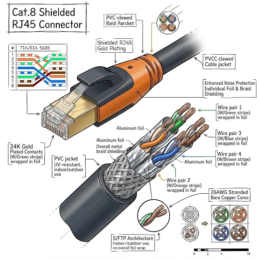 Cat 8 Ethernet Cable 25ft, High Speed LAN Cables 40Gbps 2000MHz Shielded - Image 9