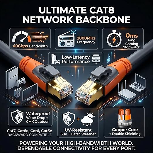 Cat 8 Ethernet Cable 6ft, High Speed LAN Cables 40Gbps 2000MHz Shielded - Image 6