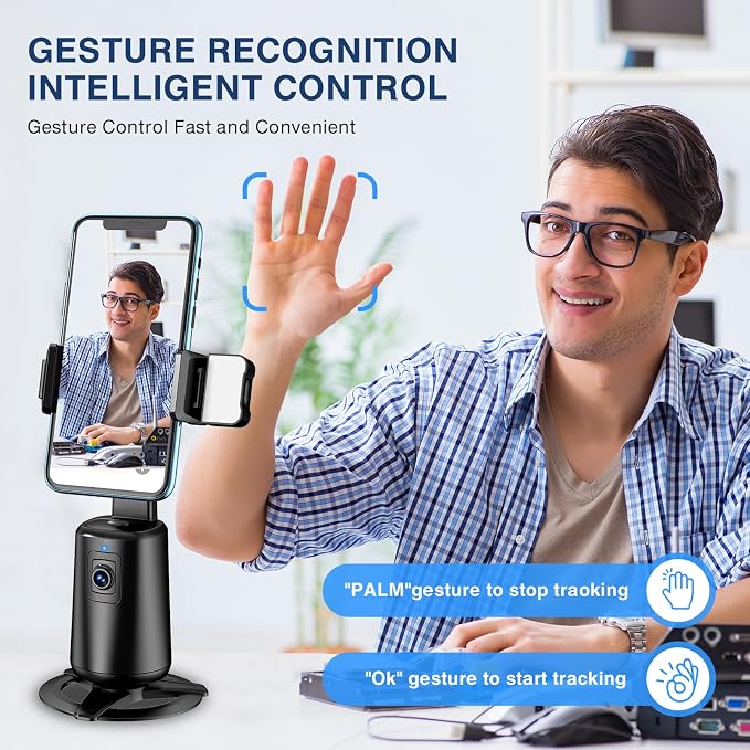 360° Auto Face Tracking Tripod for Phones, Gesture Control & Remote, Smart - Image 3