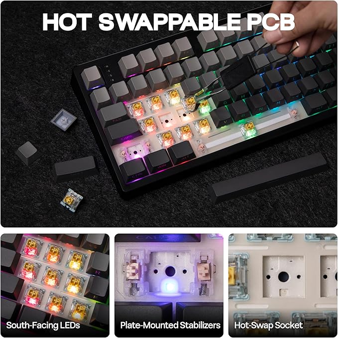 EPOMAKER TH108 Full Size Mechanical Keyboard, Wireless Gaming Keyboard, 8000mAh Battery, Creamy Gasket, 108 Keys, Hot Swap, Custom Driver, RGB Backlights (Black, Creamy Jade Switch)