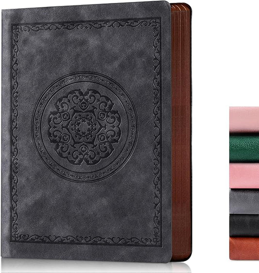 300 Pages Leather Dotted Journal Notebook,Softcover Leather Dotted Journal Notebook for Women Men,300 Pages Notebook for Travel,Business,Work,Office,School Note Taking,5.7'' X 8.3'',grey