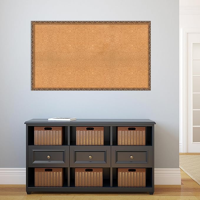Amanti Art Natural Cork Board for Wall, 28x48 Vision Board with Bronze Frame, Oversize Corkboard Office Decor for Home Organization, Traditional Corkboard Pinboard to Display Items for Home
