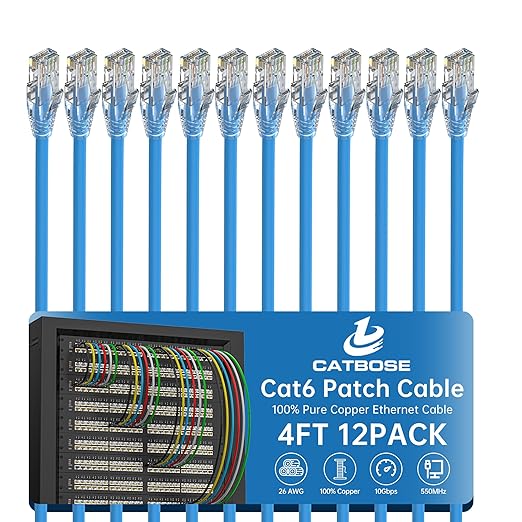 4 Feet Cat6 Patch Cables, Solid Pure Copper Patch Cord, Cat 6 Ethernet Cable by CatBose