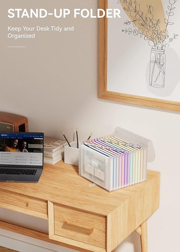 ABC life 12 Pockets Accordion File Organizer Expanding File Folders, Portable Monthly Bill Receipt Document Organizer, Expandable Accordian Filing Folder Letter A4 Size, Colored Tabs (Blue)