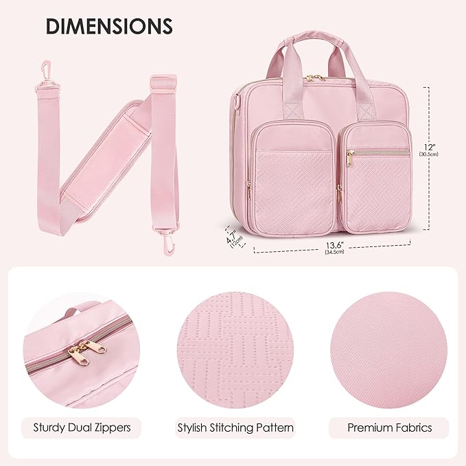 3 Ring Zipper Binder, 2 Inch Ring Binder Organizer Bag with Shoulder Strap Fits 13 Inch Laptop and 500 Sheets, Pink (Empty Bag Only)