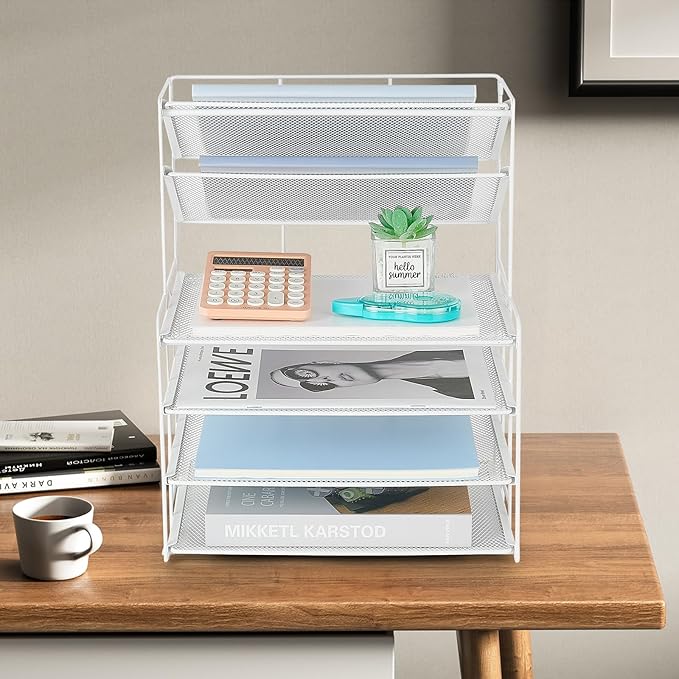 6-Tier Letter Tray Paper Organizer, Desk Organizers and Accessories, Desktop File Organizer, Office Desk Accessories for Office Supplies(White)