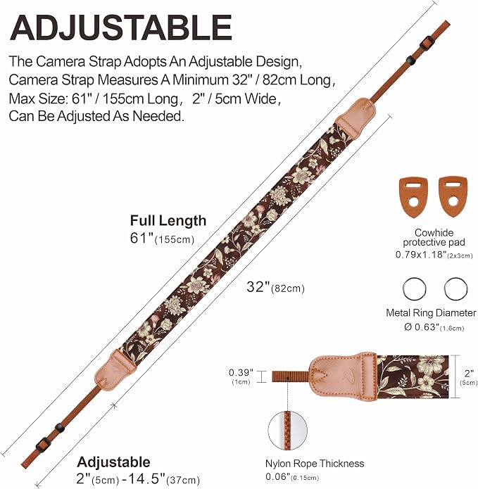 Padwa Lifestyle Japanese Brown Printed Floral Camera Strap - Image 5