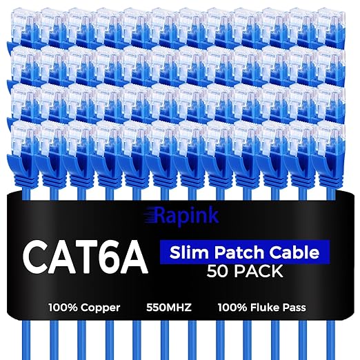 Rapink Patch Cables Cat6a 0.5ft Slim, Cat6a Ethernet Patch Cable 10G Support by Rapink