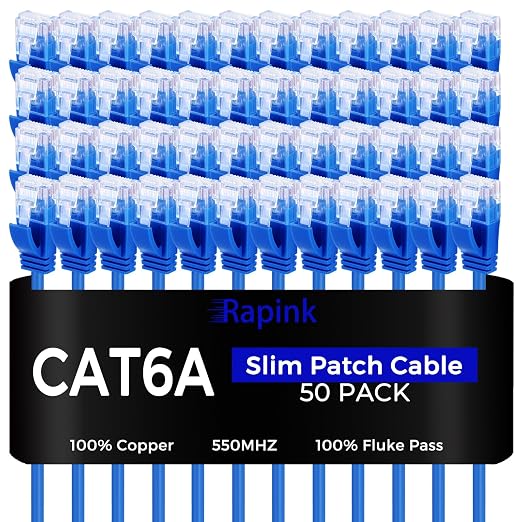 Rapink Patch Cables Cat6a 1ft Slim, Cat6a Ethernet Patch Cable 10G Support by Rapink