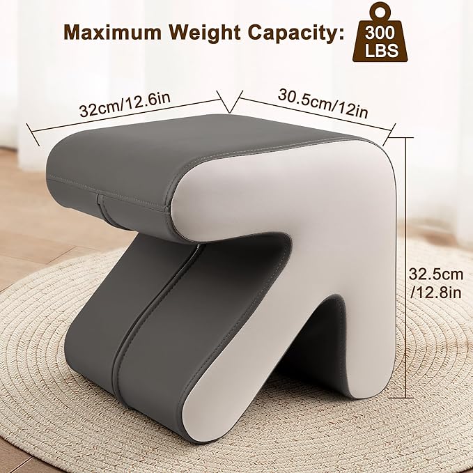 H&B Luxuries Ottoman, Foot Stool with Creative Shape, Napa Leather Ottomans, Removable Outer Foot Rest, No Assembly Required, Ottoman for Living Room, Bedroom, Entrance, Gray White