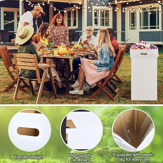 10 Pack 30 Gallon Corrugated Cardboard Trash Cans Bulk for Events Parties Disposable and Reusable Cans Bottle Recycling Bins with 20 Garbage Bags White Garbage Boxes for Outdoor Events