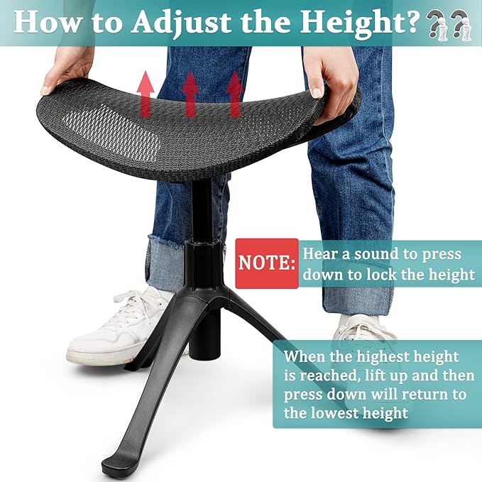 Footrest for Desk Adjustable Height 2-in-1 Function Rotatable Ergonomic Under Desk Footrest Ottoman Stool Rolling Leg Rest for Home Office (Black)