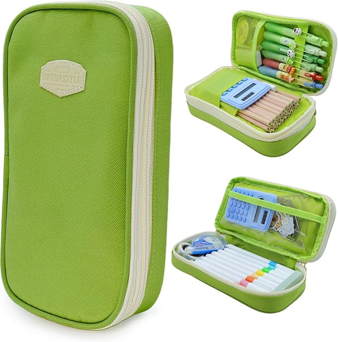 Large Capacity Pencil Case - Durable Zipper Aesthetic Pen Pouch, Big Storage Organizer for School, Office & Travel - Waterproof & Multi-Use (Fruit Green)