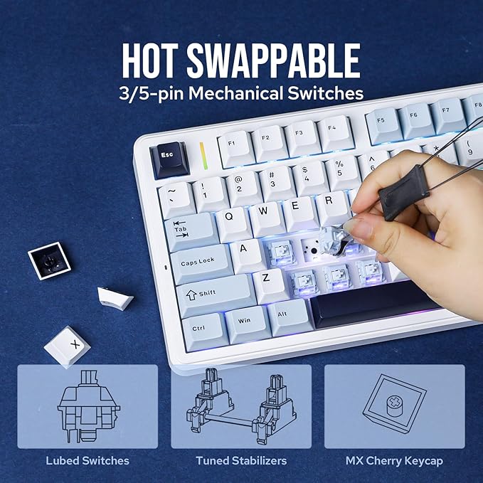 EPOMAKER X Aula F99 PRO Wireless Gaming Keyboard with 8000mAh Battery, Hot Swappable Creamy Keyboard, 2.4GHz/Type-C/BT5.0, NKRO, RGB Backlit for Win/Mac/Gaming (Blue&White)