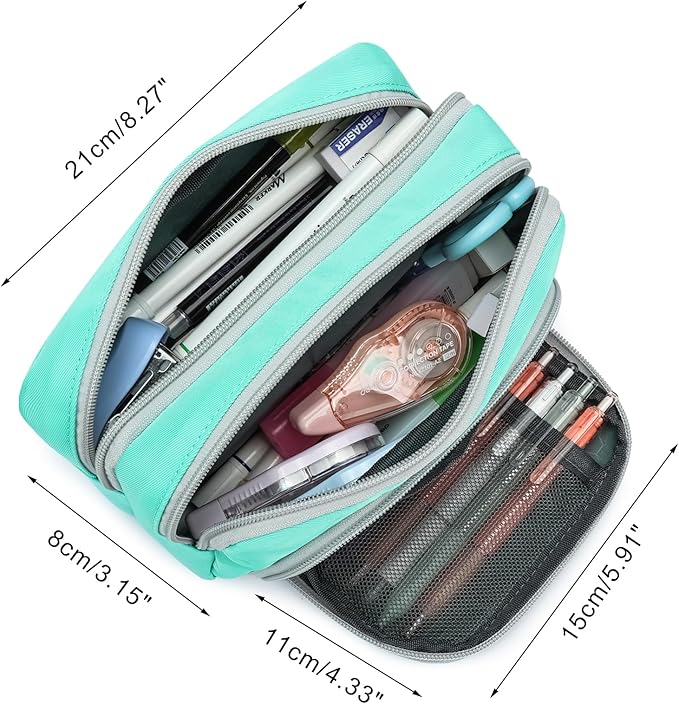 XQXA Pencil Pouch Large Capacity Pencil Case Organizer, Multifunctional Pencil Pouch with 3 Compartmens, Big pencil bags with zipper Office Travel Men Women (01-Mint Green)