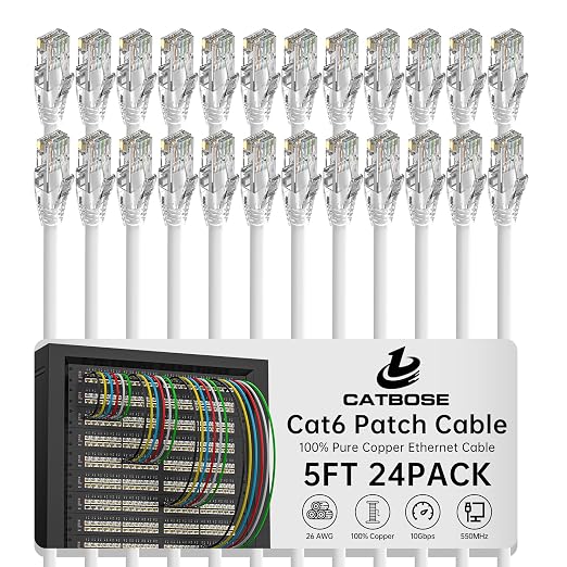 5 Feet Cat6 Patch Cables, Solid Pure Copper Patch Cord, Cat 6 Ethernet Cable by CatBose