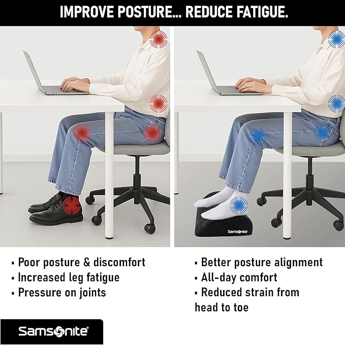 Samsonite Foot Rest for Under Desk at Work – Ergonomic Foot Stool for Couch – Versatile Under Desk Footrest for Office & Home, Foot Support Underdesk