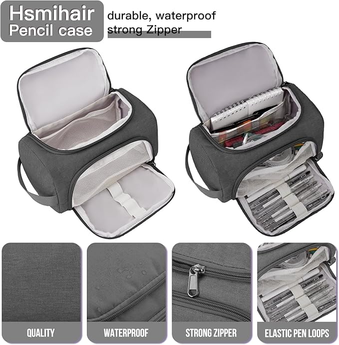 Large Pencil Pouch,Pencil Case Aesthetic,Zipper Pencil Box For Girls Back To School Supplies Emergency Bag Makeup Bag (Grey)