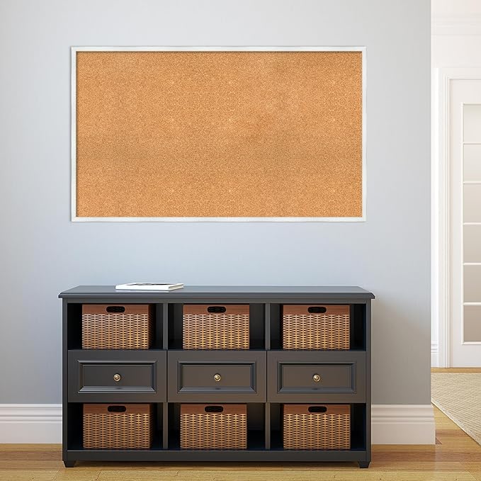 Amanti Art Natural Cork Board for Wall, 29x49 Vision Board with White Frame, Oversize Corkboard Office Decor for Home Organization, Country Rustic Corkboard Pinboard to Display Items for Home