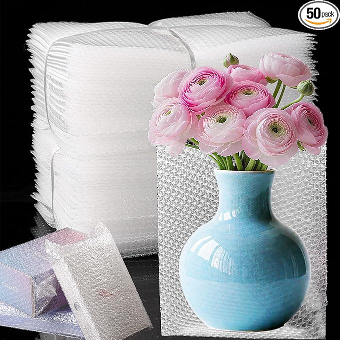 50PCS Clear Bubble Pouches Wrap Bags, 10 x 14 Inch Bubble Out Bag Pouch for Packing & Shipping, Double Layer Bubble Cushion Wrap Bags Protective Bubble Pouches Bags for Moving and Storage