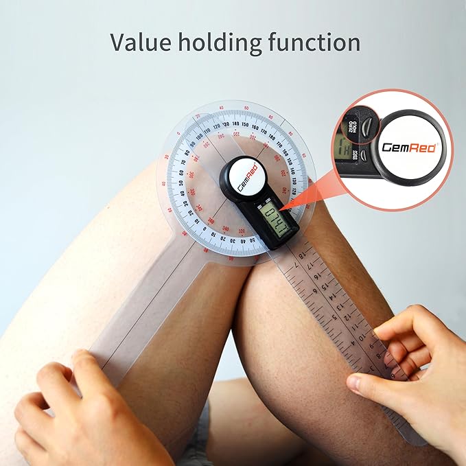GemRed 12" Digital Goniometer 360 Degree Physical Therapy Plastic Protractor for Joint Range of Motion ROM Measurement