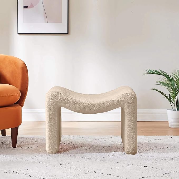 Small Footstool Ottoman, Multi-Functional Modern Foot Stool, Sofa Footrest Extra Seating for Living Room, Entryway, Hallways and Bedrooms, Small, Camel