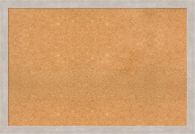 Amanti Art Natural Cork Board for Wall, 27x39 Vision Board with Silver Wood Frame, Large Corkboard Office Decor for Home Organization, Casual Corkboard Pinboard to display items for home organization