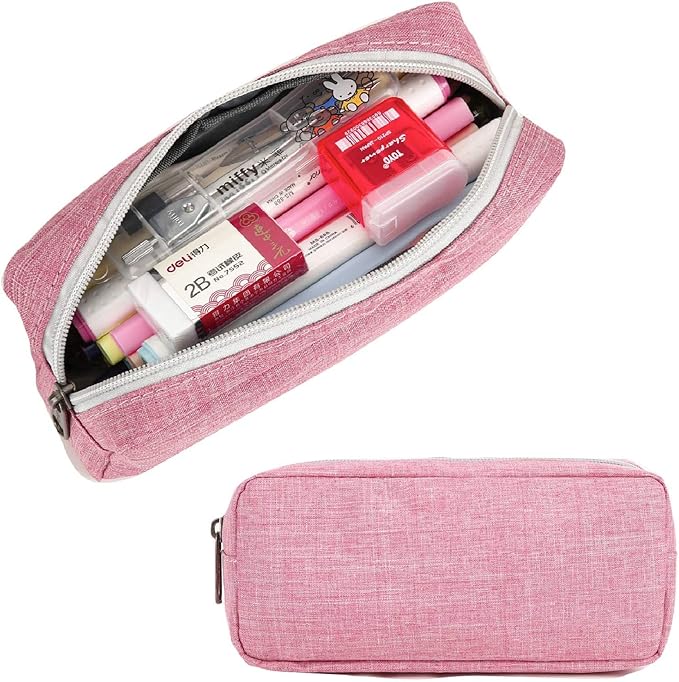 Della Gao Small Pencil Case Large Capacity Pencil Pouch Marker Pen Bag Coin Pouch Office Stationery Organizer (Pink)